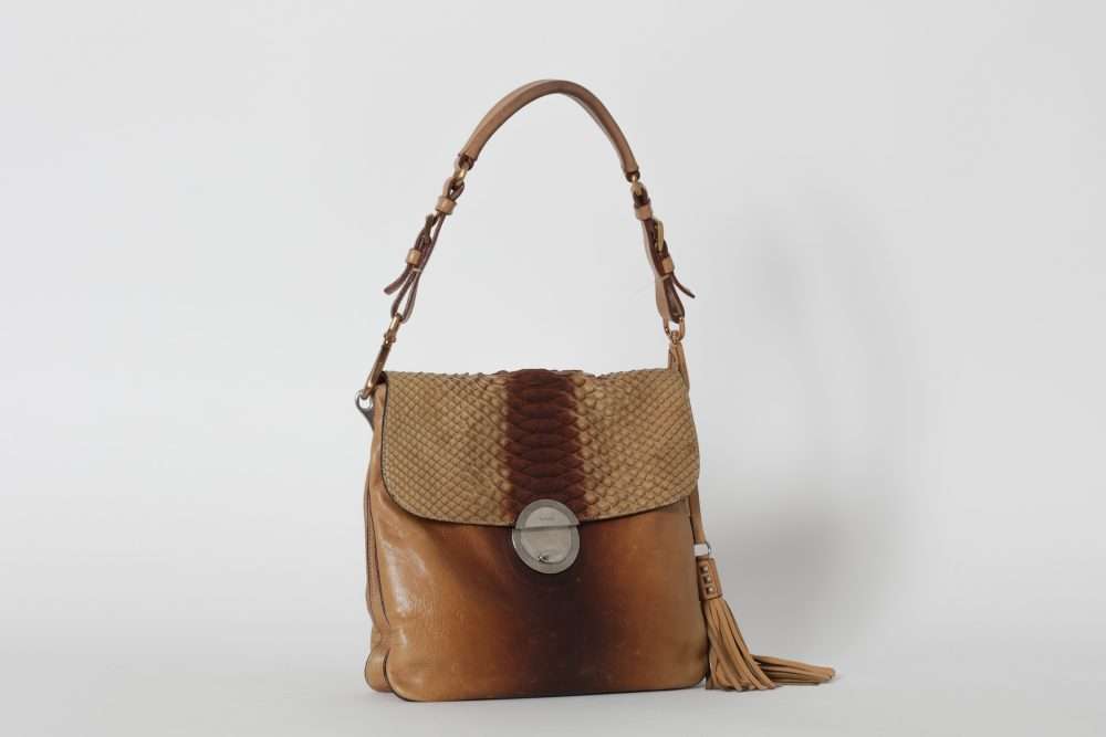 PRADA CAMEL PYTHON AND LEATHER BAG - The AP Archive